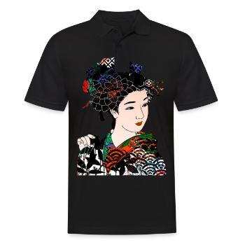 Geisha japonaise chrysanthème Kimono 105 - Polo Homme - noir - Devant - Kai (181cm)