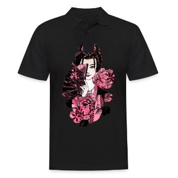 Japanese Geisha Chrysanthemum Kimono 108 - Men's Polo Shirt - black - Front - Kai (181cm)