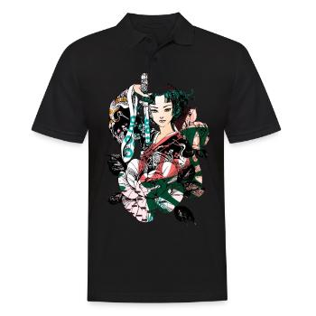 Japanisches Geisha Schwert Samurai Krieger 114 - Männer Poloshirt - Schwarz - Vorne - Kai (181cm)