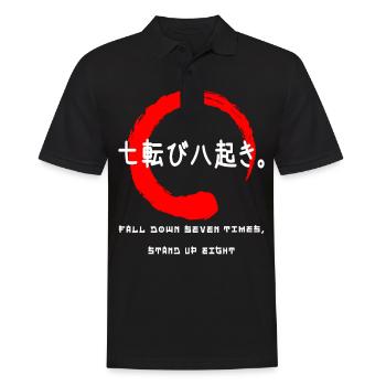 Fallen Sie siebenmal herunter Japanische Zitat-Kanji-Wörter - Männer Poloshirt - Schwarz - Vorne - Kai (181cm)
