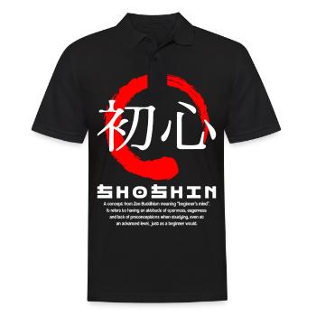 Shoshin bedeutet japanisches Kanji-Wortzeichen - Männer Poloshirt - Schwarz - Vorne - Kai (181cm)