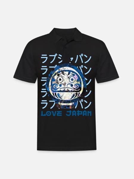 Daruma Japanese Lucky Symbol Word Kanji Love - Men's Polo Shirt - black