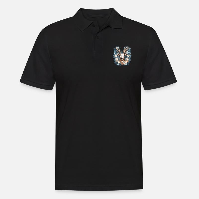 Hirsch Blumen - Männer Poloshirt - Schwarz