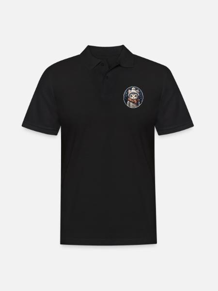 Cat with hat, scarf and jacket in snowfall - Men's Polo Shirt - black