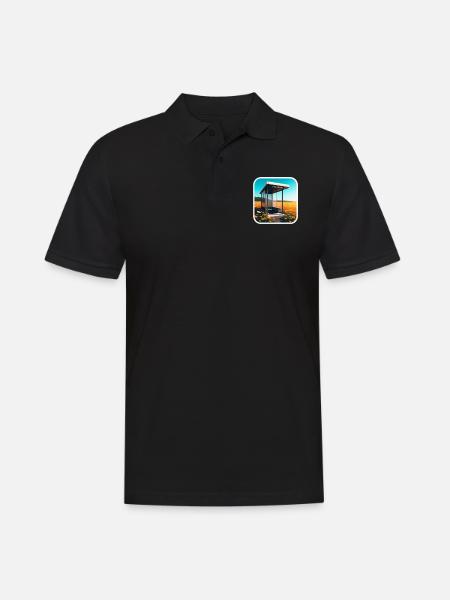 Bus stop in a field. - Männer Poloshirt - Schwarz