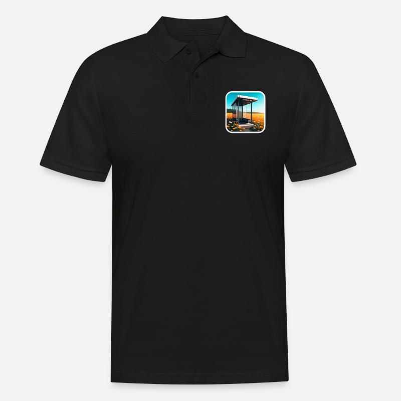 Bus stop in a field. - Männer Poloshirt - Schwarz
