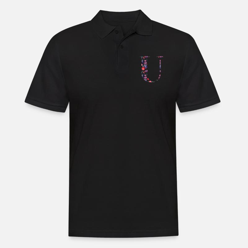 Blumen personalisierter U-Brief - Geschenkidee - Männer Poloshirt - Schwarz