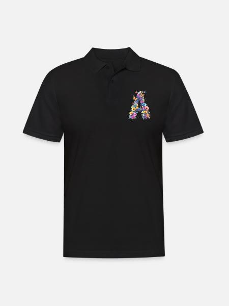 A - Floral initial letter 💐🌼🦋 - Men's Polo Shirt - black