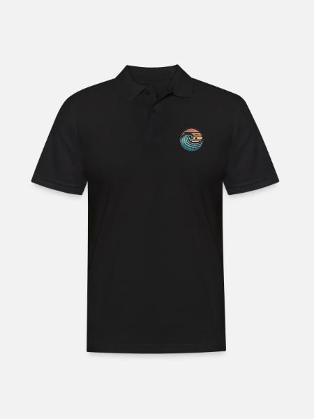 Vintage Ocean Wave Sunset Badge - Men's Polo Shirt - black