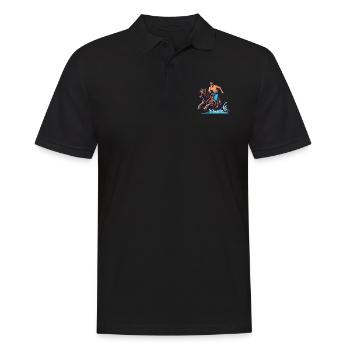 Bear Rider Adventure Cartoon Design - Men's Polo Shirt - black - Front - Kai (181cm)