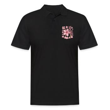 Idée cadeau Sakura japonaise Fleurs de cerisier - Polo Homme - noir - Devant - Kai (181cm)