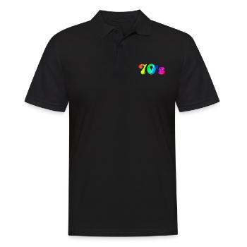 70s | Siebziger | Jahrzehnt | Symbol - Männer Poloshirt - Schwarz - Vorne - Kai (181cm)