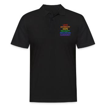 LIEBE VIELFALT HOFFNUNG GLEICHHEIT INKLUSION HARMONIE - Männer Poloshirt - Schwarz - Vorne - Kai (181cm)