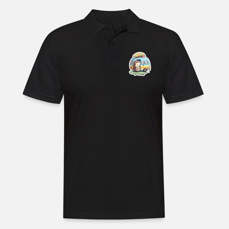 Igel Camping Wohnwagen Reisender - Männer Poloshirt - Schwarz
