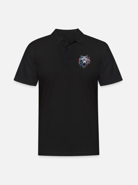 Wolf Design Wolfkopf in bunten Farben Wolfsrudel - Männer Poloshirt - Schwarz