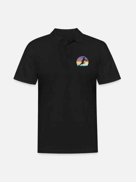 Frauenfußball Silhouette Bunter Retro Sonnenuntergang - Männer Poloshirt - Schwarz