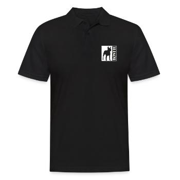 Boston Terrier Bostie Grafik mit Schriftzug - Männer Poloshirt - Schwarz - Vorne - Kai (181cm)