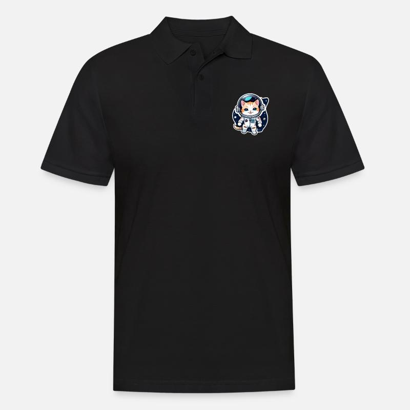 chat astronaute - espace - Polo Homme - noir