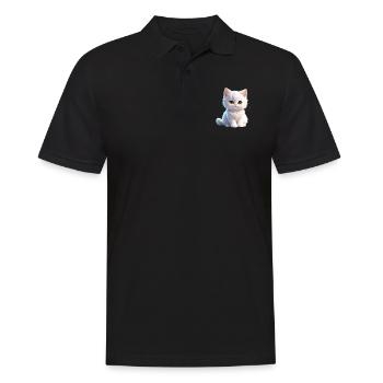 Cute white kitty - Men's Polo Shirt - black - Front - Kai (181cm)