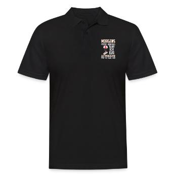 MORGENS MÜDE ABENDS BLAU ICH BIN AUTOVERKÄUFER - Männer Poloshirt - Schwarz - Vorne - Kai (181cm)