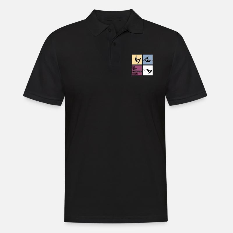 wakeboard wakeboarder cable wasserratte repeat - Männer Poloshirt - Schwarz