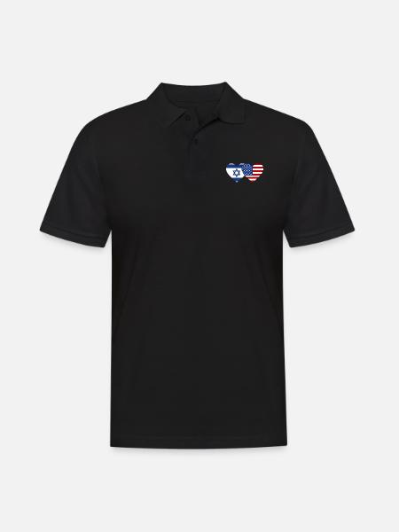 Israel USA Flag Heart - Men's Polo Shirt - black