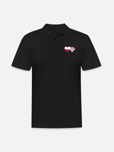 Poland Dominican Republic Flag Heart - Men's Polo Shirt - black