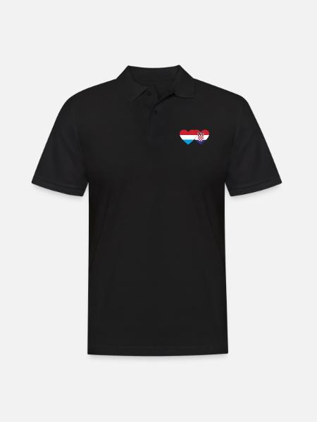 Luxembourg Croatia Flag Heart - Men's Polo Shirt - black