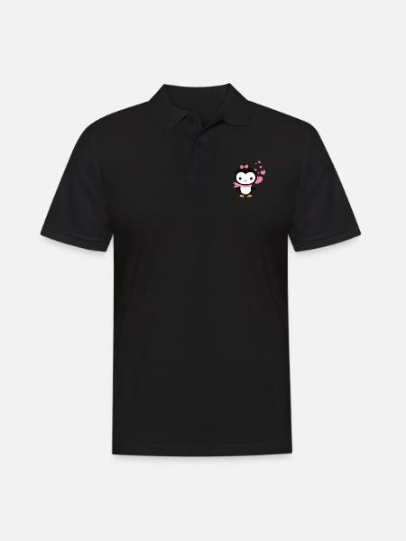 Sød pingvin med hjerte fejrer kærlighed - Herre poloshirt - sort