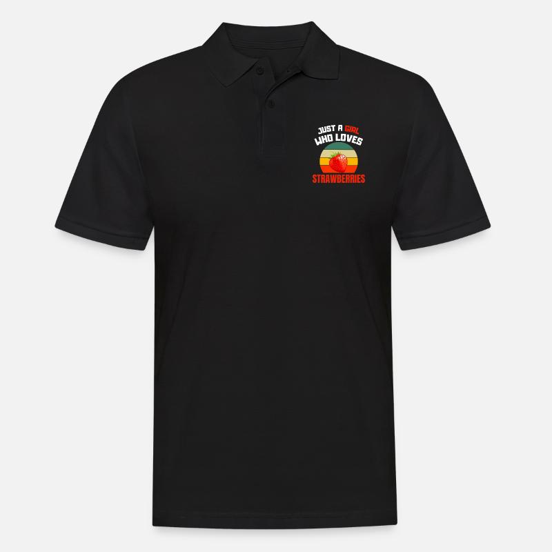 Retro Erdbeere Mädchen - Männer Poloshirt - Schwarz