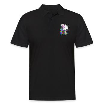 weiße Katze in bunten Fantasie Blumen - Männer Poloshirt - Schwarz - Vorne - Kai (181cm)