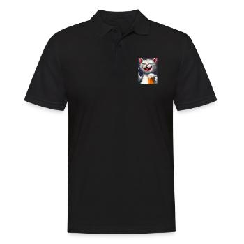 Glückliche Katze mit Bier - Männer Poloshirt - Schwarz - Vorne - Kai (181cm)