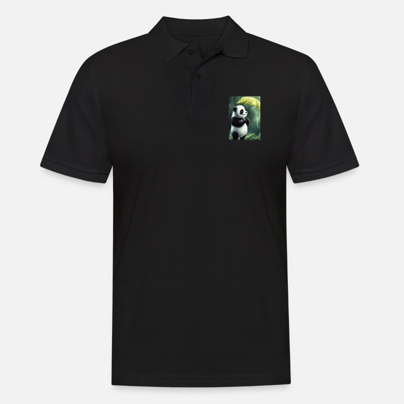 Panda mit Blattschirm - Männer Poloshirt - Schwarz