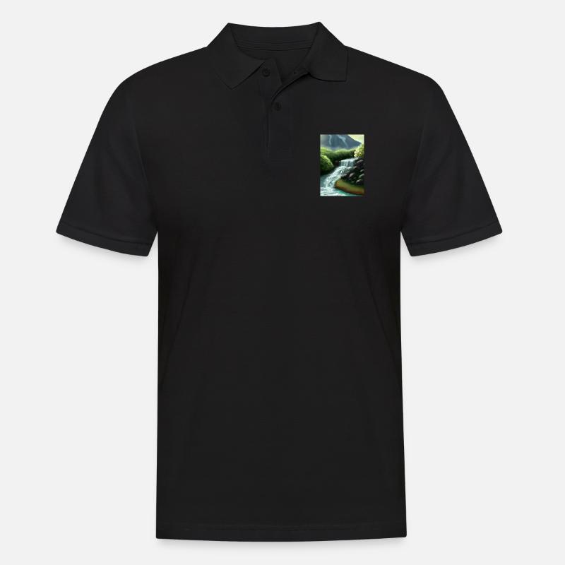 Forest River Wasserfall - Männer Poloshirt - Schwarz