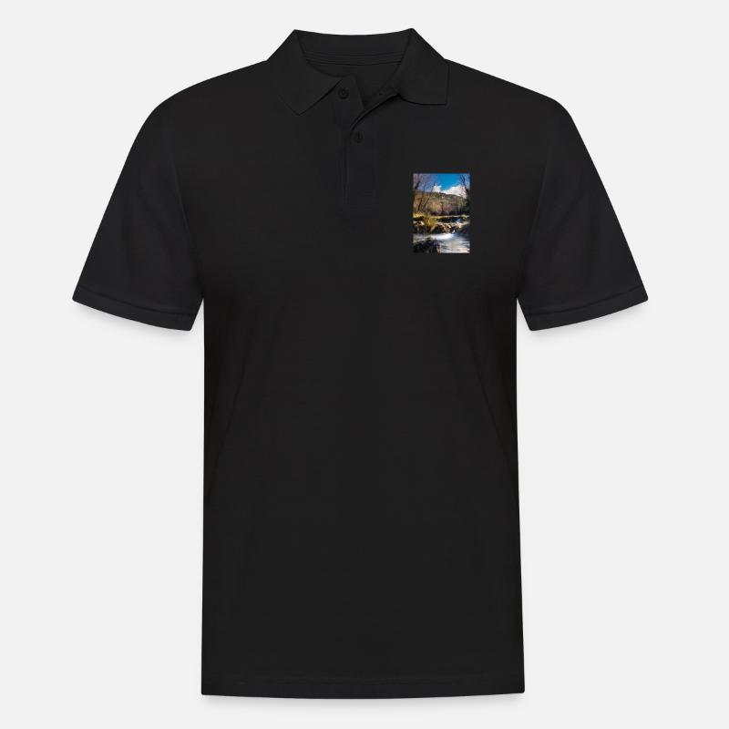 Forest River Wasserfall - Männer Poloshirt - Schwarz
