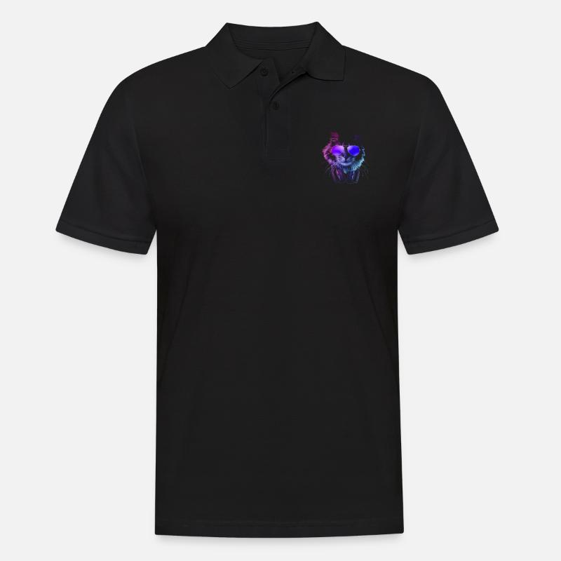Furry DJ Cat In Neon Lights - Männer Poloshirt - Schwarz