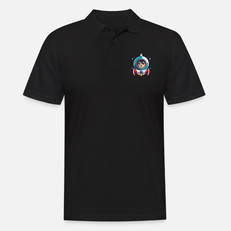 Katze in einer Rakete - Männer Poloshirt - Schwarz