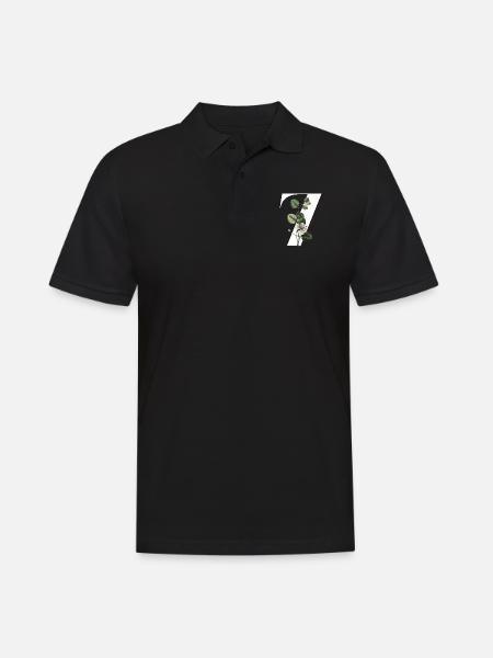Number 7 Floral Green -7th Floral Birthday - Men's Polo Shirt - black