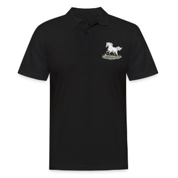 Cheval blanc style peinture réaliste dans un pré - Polo Homme - noir - Devant - Kai (181cm)