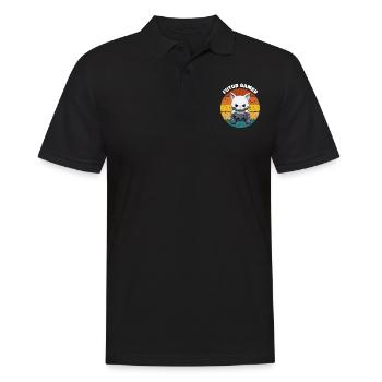futur gamer chat manette jeux vidéo animé vintage - Polo Homme - noir - Devant - Kai (181cm)