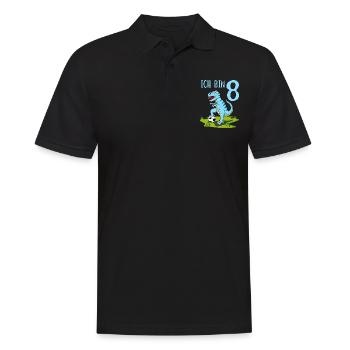 Dinosaurier Rex Fußball 8 Geburtstag Blau - Männer Poloshirt - Schwarz - Vorne - Kai (181cm)
