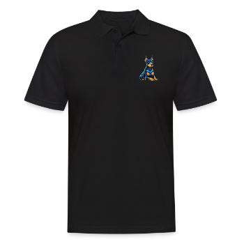 Dobermann sitzend mit Hundeblick - Männer Poloshirt - Schwarz - Vorne - Kai (181cm)