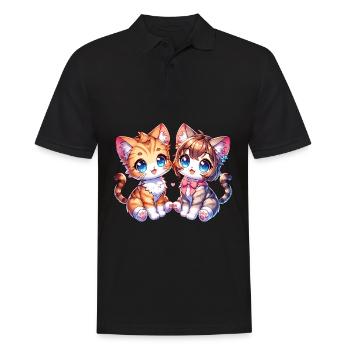 Cute kitten friends with heart - Men's Polo Shirt - black - Front - Kai (181cm)