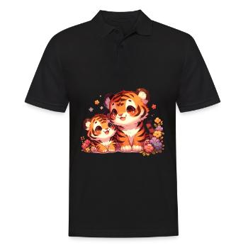 Mignon tigre famille avec des fleurs - Polo Homme - noir - Devant - Kai (181cm)