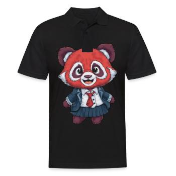 Panda Kawaii Rouge Portant Un Uniforme Scolaire - Polo Homme - noir - Devant - Kai (181cm)