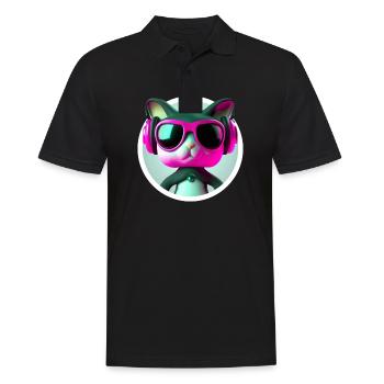 Katze Brille Turntable DJ Disco Club Kopfhörer - Männer Poloshirt - Schwarz - Vorne - Kai (181cm)