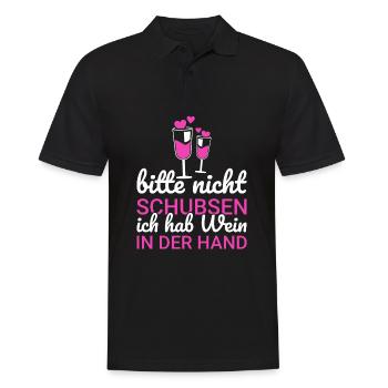 Bitte Nicht Schubsen Ich Hab Wein In Der Hand - Männer Poloshirt - Schwarz - Vorne - Kai (181cm)