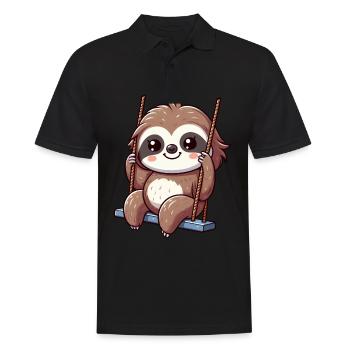 Paresseux mignon sur l’aire de jeux de dessin animé de balançoire - Polo Homme - noir - Devant - Kai (181cm)
