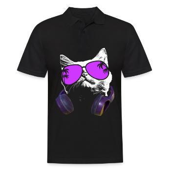 Katze Sonnenbrille Kätzchen Katzenliebe Katzenlieb - Männer Poloshirt - Schwarz - Vorne - Kai (181cm)