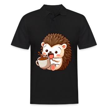 hérisson caféine bande dessinée drôle hérisson choqué - Polo Homme - noir - Devant - Kai (181cm)